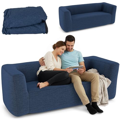 RELAX4LIFE Canapé Gonflable 2 Places, Fauteuil Gonflable Portable Charge 300KG avec Housse Amovible, Accoudoirs Larges, Canapé pour 2 Personnes, Salon...