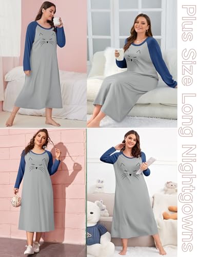 Ekouaer Long Sleeve Nightgowns for Women Calf Length Sleep Shirts Crew Neck Soft Nightshirts S-XXL4