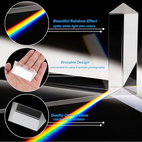 Image of PATIKIL 50mm /2 Inch Triangular Prism, 2 Pack Glass Optical Crystal Rainbow Prism for Photography Physics Teaching Lights Photo, Clear