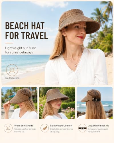 Sombrero de playa con ala ancha para mujer, paja natural miniatura 5