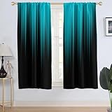 AAtter Teal Turquoise Window Curtain Aqua Black Dark Abstract Ombre Blue Gray Grey Simple Modern Art Two Tone Living Room Bedroom Drapes Treatment Fabric 1 Pair Home Decor, 42' W x 63' L, Gradient