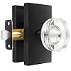 Felibat Glass Door Knobs Interior Privacy Crystal Door Knobs with Lock for Bed/Bath,Matte Black