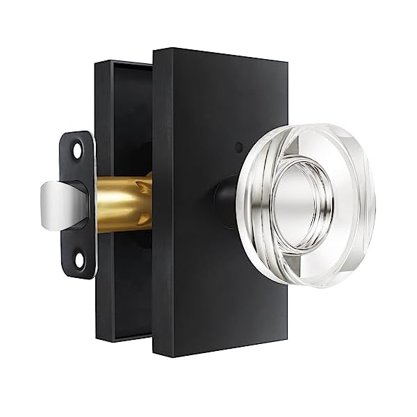 Felibat Glass Door Knobs Interior Privacy Crystal Door Knobs with Lock for Bed/Bath,Matte Black