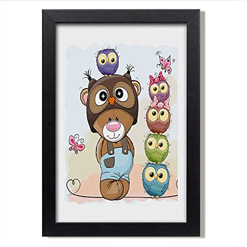 Tableau photo Ours en peluche et hiboux dans son cadre MDF 20x30 cm moderne Tulup