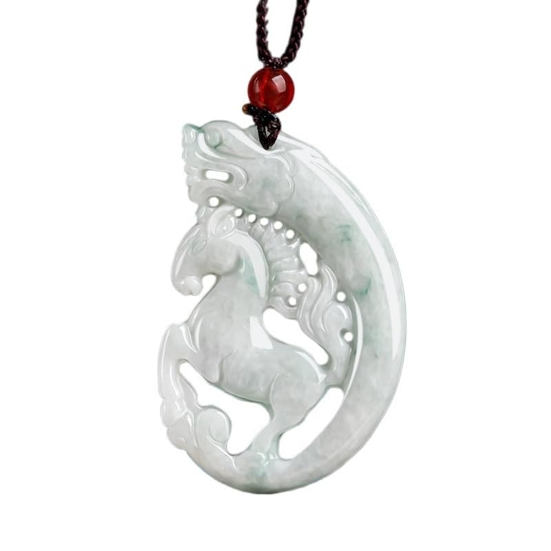 Colgante de jadeíta calado con dragón-caballo y textura judía