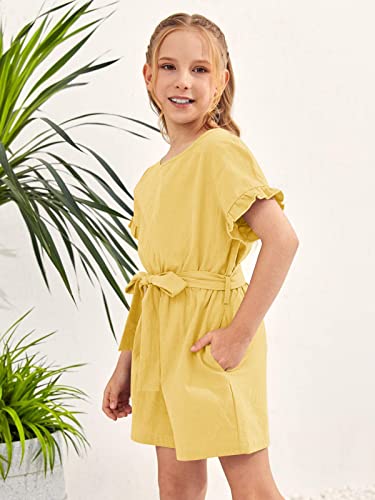 Kingdenergy Kids Girls Summer Rompers Crew Neck Ruffle Short Sleeve Keyhole Belted Shorts One Peice Jumpsuits #TOP3