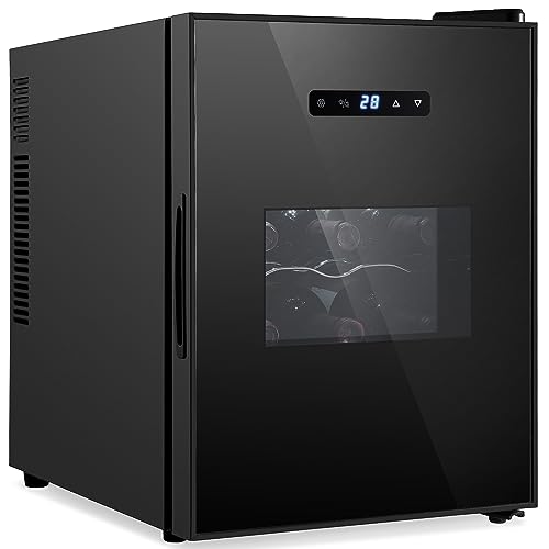 NutriChef 12 Bottle Slim Wine Fridge | Great for Both Red & White Wines | Adjustable Temperature 41°F to 64°F | Ultra Quiet | Mini Wine Cooler For Home & Office | Free Standing 18x13x20 IN | Black