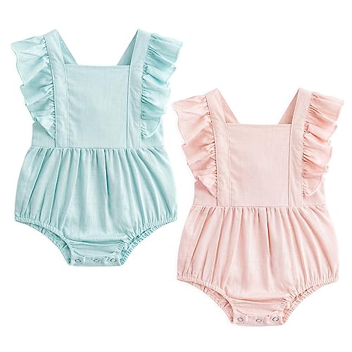 Image of Simplee kids 2PCS Baby Boys Girls Adjustable Slip Romper Summer Outfit Jumpsuit Cotton Linen Bodysuit