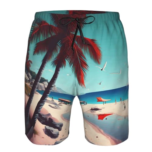 Beach Scenery Print Mens Casual Shorts Drawstring Summer Beach Stretch Shorts Novelty Swimtrunks4