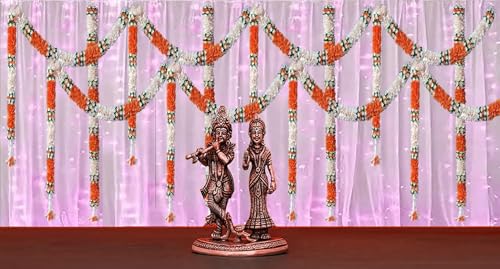 Image of Artificial White Gajra Jasmine & Colourful Flower Strings for Wedding Decorations, Event Decor Perfect for Diwali, Ganpati & Pooja /Temple /Mandir Decoration, 5ft (12, Orange - 5ft)