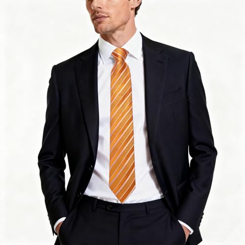 Image of DiBanGu Striped Tie Set for Men Silk Woven Plaid Necktie and Pocket Square Cufflinks Business Wedding