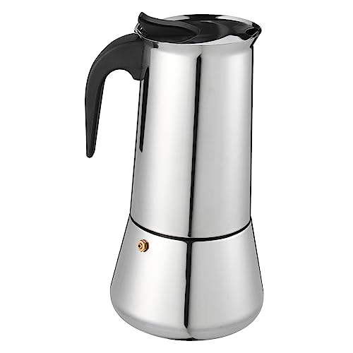 FONDOTIN 1Pieza Cafetera Inoxidable Personas Ergonómico y Resistente Calor Cocinas de Inducción y Uso Familiar Acabado Plata