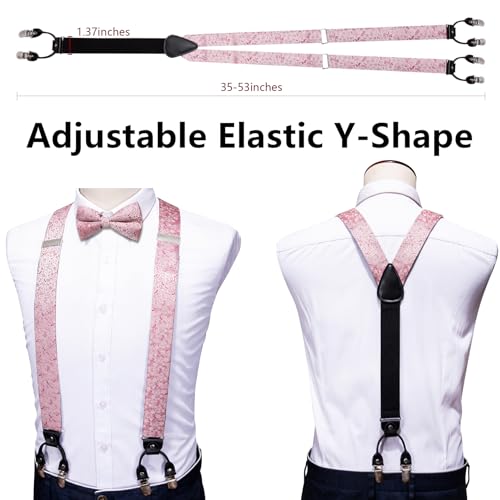 Image of YOHOWA Men Suspenders 6 Clips Strength Adjustable Y Braces Pre-Tied Bow Tie Set Formal Wedding Party