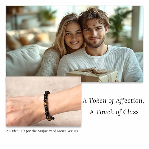 8mm Tiger Eye Men's Bracelet - Handmade Elastic Braided Rope, Beaded Bracelet for Good Luck & Blessings, Thoughtful Present for Men with Elegant Gift Box4