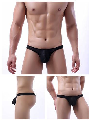 Men's Spandex Thong Low Rise Solid Bikini Eyelet Briefs Underwear2