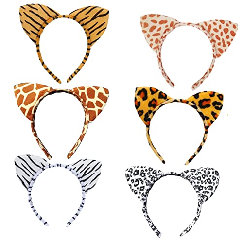AUTSUPPL 6個動物の耳のヘッドバンド アニマルスル ヒョウ柄 ヘアフープ クリエイティブなヘアバンド 軽量で着け心地が良い パーティー フェスティバル用