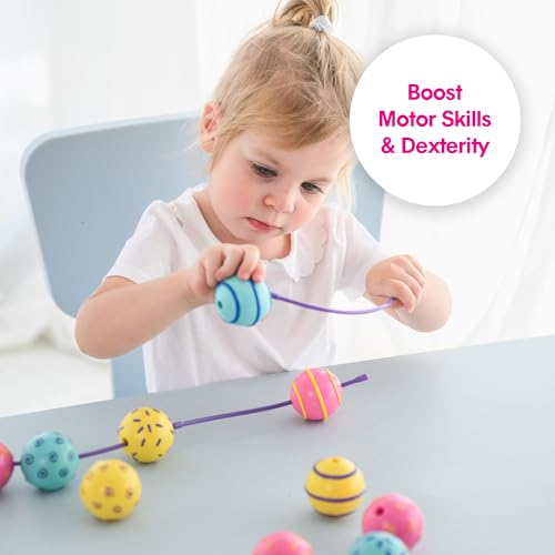 Image of Edushape Sensory Beads Connecting Toys for Baby - Large Textured Solid Color Pop Beads for Toddlers 1-3, 2-4, 4-6 Years and Up - Lacing Beads Enhances Motor Skills, Tactile Senses for Kids