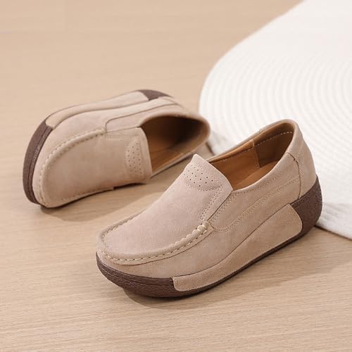 Image of YING LAN Women Slip On Loafers Comfort Suede Moccasins Wide Low Top Shoes