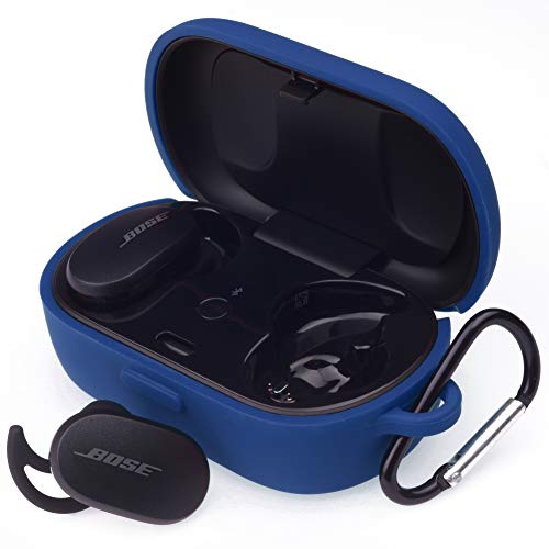Hi Color Silicone Case for Bose QuietComfort Earbuds Case (Not Fit for Bose Sport Earbuds) Bose QuietComfort Noise Cancelling Case Cover Anti-Fall Earphone Case with Carabiner (Blue)