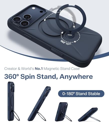 Image of TORRAS Ostand Q3 Silicone for iPhone 17 Pro Max Case | Luxury 55 Liquid Silicone | 360 Click-Lock Rotating Stand Cover | Fit for MagSafe | Camera Control | Premium Imported | Deep Blue