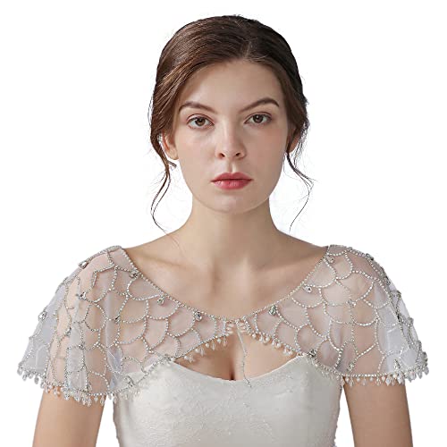 ULAPAN Women's Wedding Jackets Rhinestone Bridal Bolero Shawl Tulle Cape for Bride Bridesmaid Wrap Shrug