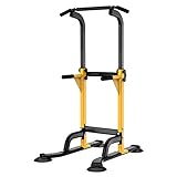 Bewinch Power Tower, Dip Station,Klimmzugstange, Multifunktionales Heimtrainer, Vertikaler Krafttrainer Für Dips, Knieheben, Klimmzüge, Liegestütze, Training, Fitness,Gelb