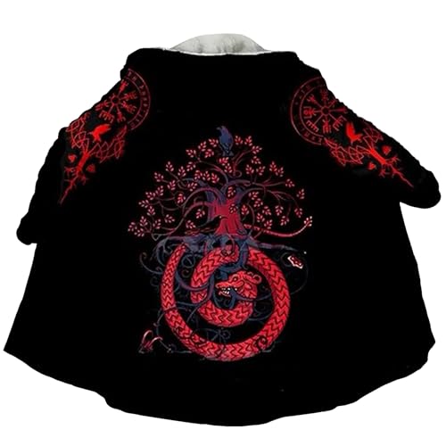 Viking Unisex Fall Coats Norse Myth World Tree Warmth Padded Fleece Cloak Cape, Funny Relaxed Parka Robe Costume