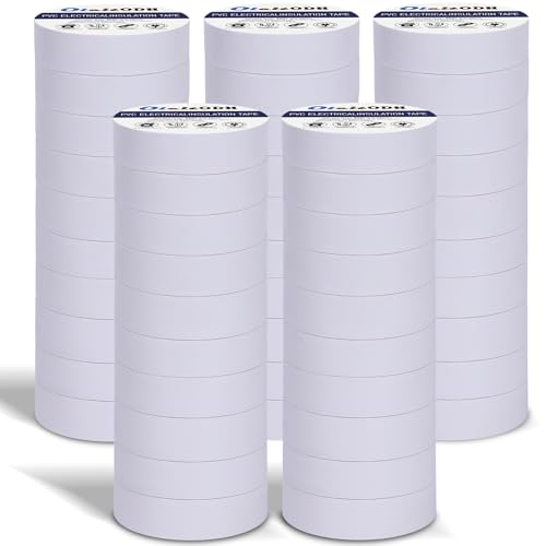 Image of Oleitodh 50 Rolls White Electrical Tape Bulk 3 /4 Inch x 66ft, Waterproof Vinyl Electrical Tape High Temp Insulation Tape for Electrical Protection Home Outdoor Electrical Insulating Wire Wrapping