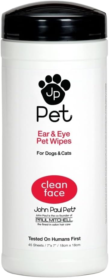 John Paul Pet Ear & Eye Pet Wipes for Dogs and Cats, 2 in 1, Safe, Clean Face, Infused with Aloe, pH Balanced, Cruelty Free, Paraben Free, Made in USA, Unscented, White, 7" x 7"