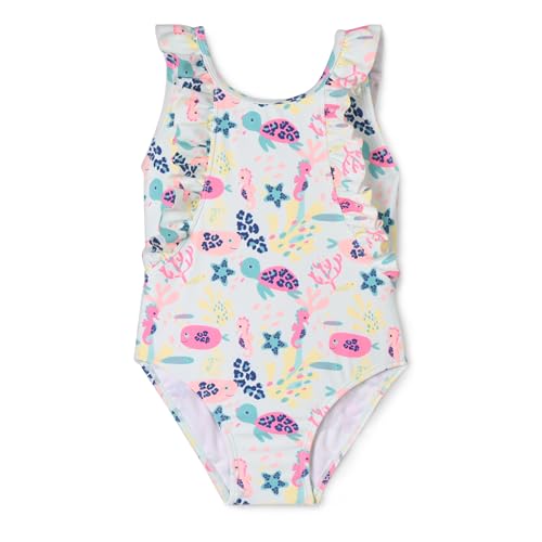 Image of Girls' Sports Beach Monokini Pull On - UV Protected Swimwear with Ruffles and Front Lining - Stylish and Secure Swim Set for Active Adventures -6-9 Months Aqua