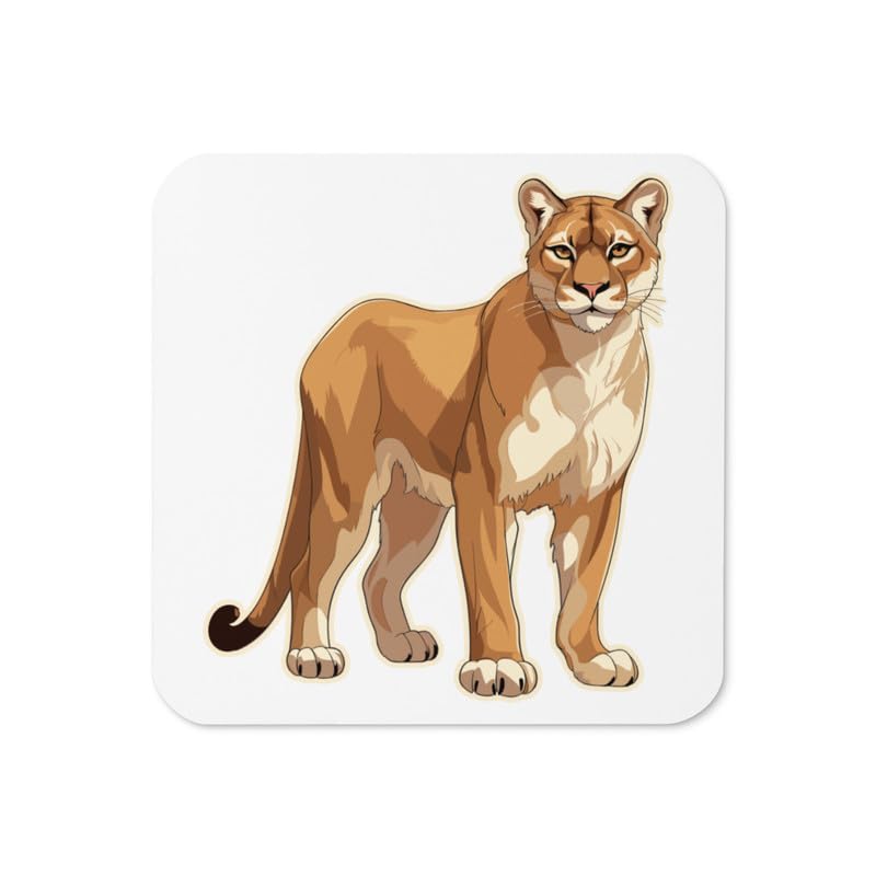 Cougar Coaster for Drinks Cork Back Trivet Coffee Table Office Desk Coasters Cute Single Cup Mat Square Size - 3.74"X3.74" Home Kitchen Decor Aesthetic