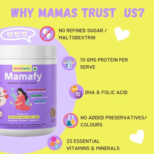 Image of Mamafy Mother's Nutritional Protein Powder Vanilla Elaichi 325g | For Pregnancy with 10g Protein per serve and 25 Vital Nutrients to Support Healthy Birth Weight and Brain Development | No Refined Sugar