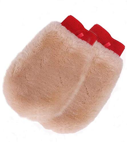 OKAYDA Autowaschhandschuh aus natürlicher Lammfellwolle, extra groß, kratzfrei, Schaffell, Waschhandschuh (keine Finger, 2er-Pack)