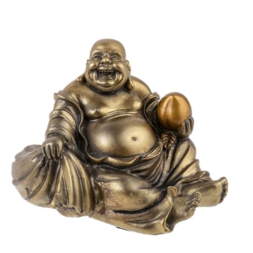lachineuse - Statuette Bouddha Rieur Assis - Statue Bouddha 10 cm Coloris Bronze - Décoration Feng Shui - Objet Déco Zen Chinoise pour Intérieur, Salon,...