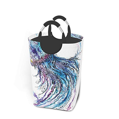 Wäschesack,Quallen Aqua Farben Kreativer Druck,Großer Faltbarer Wäschekorb,zusammenklappbarer Wäschekorb,zusammenklappbarer