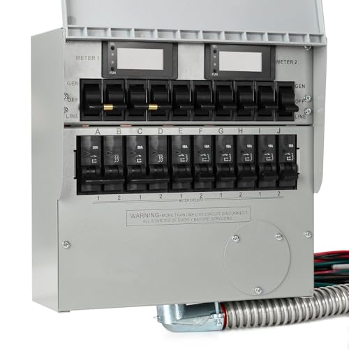 50A Generator Manual Transfer Switch 10-Circuit 240V Transfer Switch for Home Backup Power Surface Mount Generator Transfer Panel with Marked Wires for Selected Circuits Indoor Use
