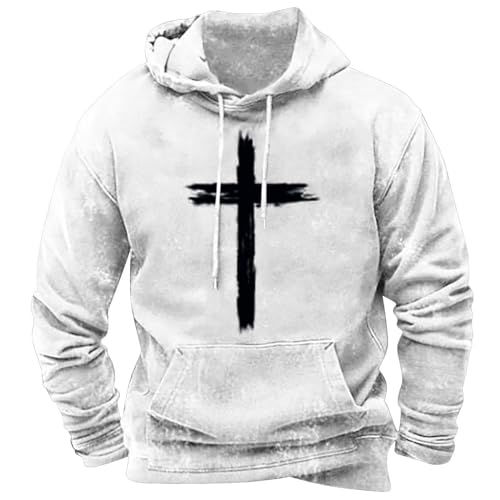Christian Hoodies for Men Jesus Inspirational Religious Faith Cross Graphic Hooded Sweatshirts Vintage Pullover Tops
