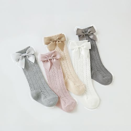 Girls' Mesh Bow Long Socks Thin Breathable Solid Color Cotton Hollow Out Anti 𝗦kid Knitting Stocking for4