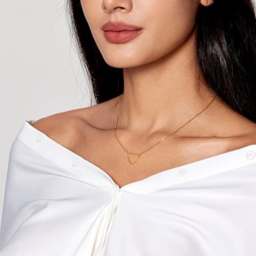 Cute Heart Necklace Dainty 18k Gold Plated Tiny Heart Pendant Choker Necklaces Small Gold Love Open Heart Chain Necklace for Women Simple Gold Necklace for Women Trendy Jewelry4