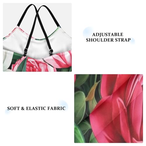 Girls Swimming Suits 3-10 Y Beach Bathing Suits Girls, White Red Pink Peonies3