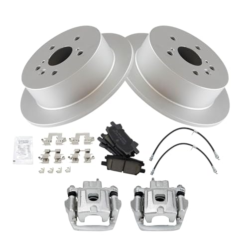 Image of TRQ Rear Brake Pad and Rotor Set Ceramic Coated Calipers Compatible with 2004-2006 Lexus RX330 2006-2007 RX400h 2006-2007 Toyota Highlander with Front Wheel Drive