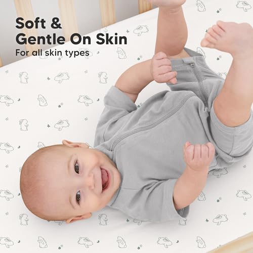 Image of KeaBabies 2-pk Organic Cotton Crib Sheets for Boys Girls 52x28 (Bunnies) | Fitted Crib Mattress Sheet Neutral, Breathable Cover for Baby Bed Set, Toddler Mattress, Soft & Cute Prints