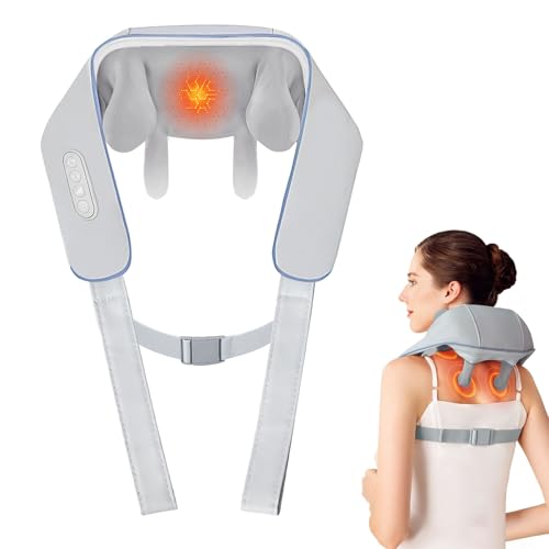 Deep Tissue Shiatsu Neck Back Massager with Heating, Cordless Electric Massage Pillow for Neck, Shoulder, Back, Foot & Leg Pain Relief, Rechargeable Kneading Massager for Car, Home, Office Use