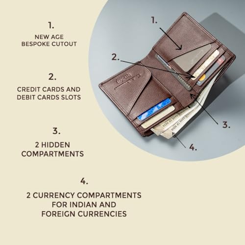 Image of Contacts Wallet for Men Leather Original | Stylish Purse with RFID Blocking | Card Holder Slots and 2 Cash Compartments | Gift for Man (231-Brown)