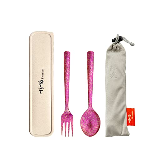 TiTo Titanium Cuchara De Tenedor Al Aire Libre Cubiertos Ultraligero Portabale del Medio Ambiente Juego de Tenedores Cuchara Utensilios para Acampada y Senderismo al Aire Libre(Rosas) Cover