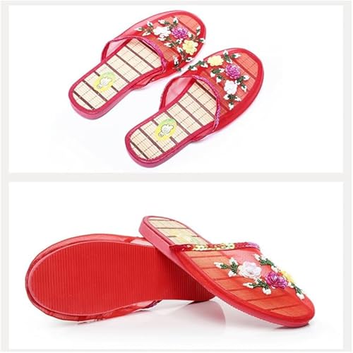 Chinese Slippers For Women, Chinese Mesh Floral Slippers, Breathable Mesh Bamboo Flats Slippers Sandal4