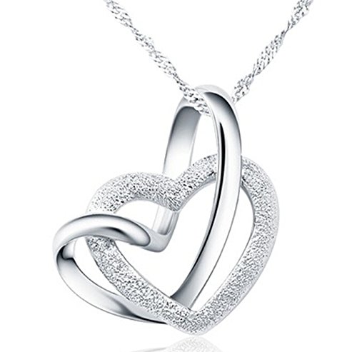 Image of AVA Collections Pendant Necklace Jewellery for Womens, Pendant and Earrings, Crystal Rhinestones, Sterling Silver made for Loved ones (Silver- Double Heart)