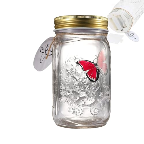 Decoración de mariposa de vidrio – Ornamento de maceta de luz LED de 6,69 pulgadas, contenedor de pantalla de movimiento de pilas, pieza decorativa del sensor de sonido con colorido diseño de efecto
