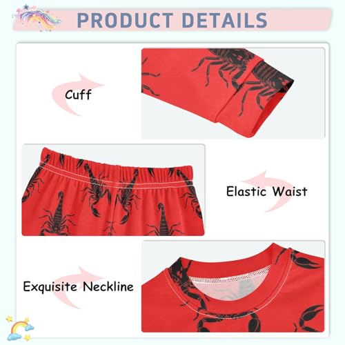 Pajama Sets Long Sleeve Black Scorpions on Red Soft Comfy Sleepwear 2 Piece PJS 3-8T4