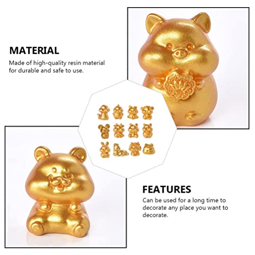 Ushobe 12Pcs Resin Chinese Zodiac Animal Figurine Ornaments Vintage Feng Shui Statue Sculptures Chinese New Year Table Decorations #TOP7